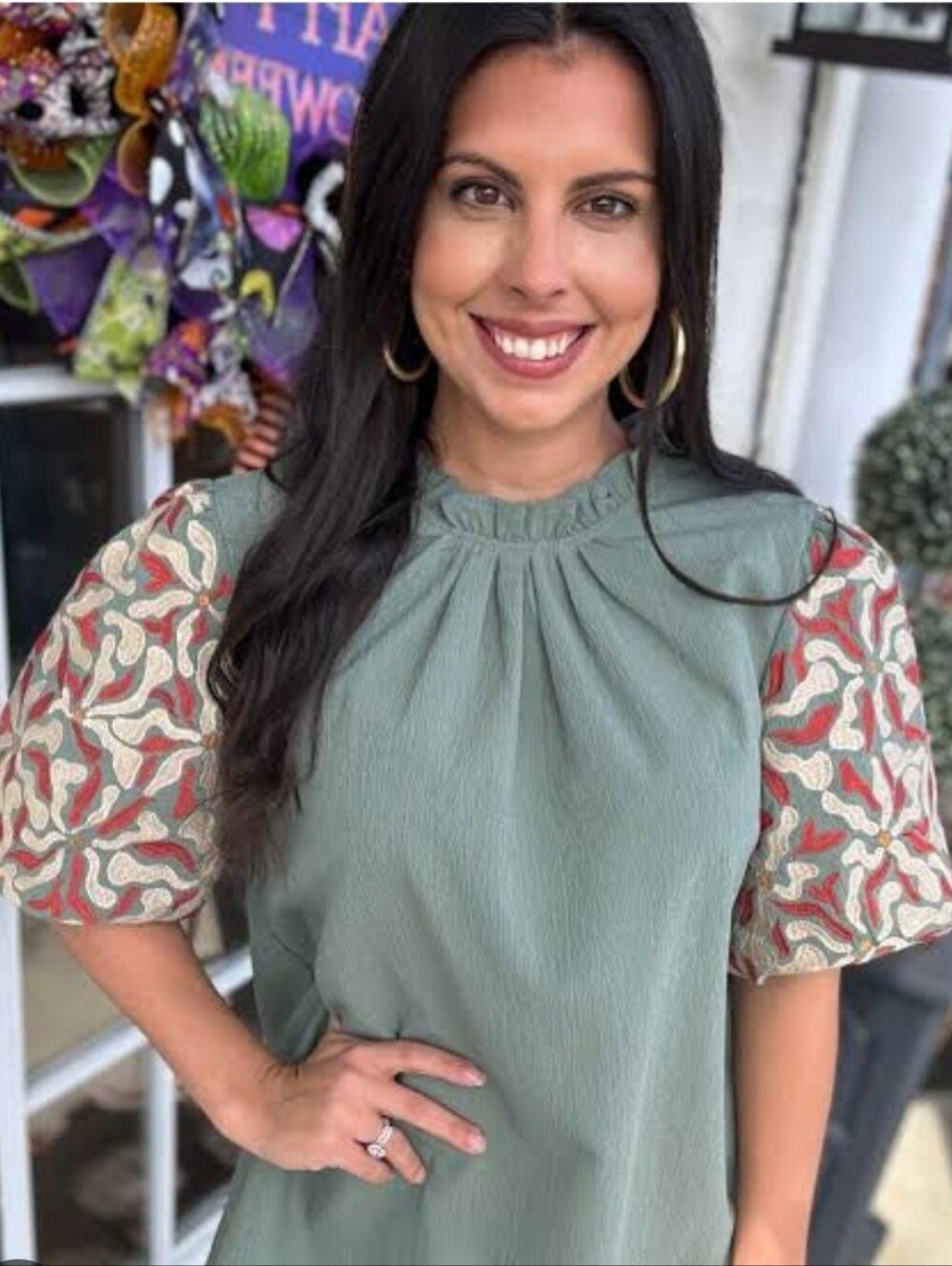Entro Embroidered Out and About Puff Sleeve Top is a contemporary, bohemian Top